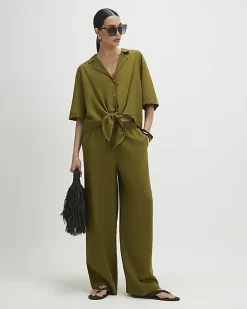 Khaki Linen Blend Short Sleeve Shirt