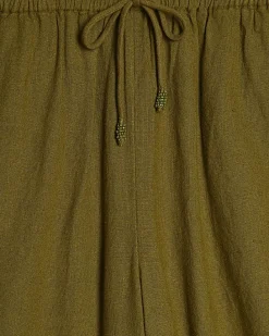 Khaki Linen Blend Wide Leg Trousers