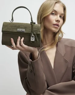 Khaki Lock Front Tote Bag