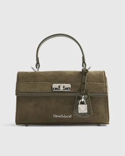 Khaki Lock Front Tote Bag