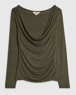 Khaki Long Sleeve Drape Layered Top