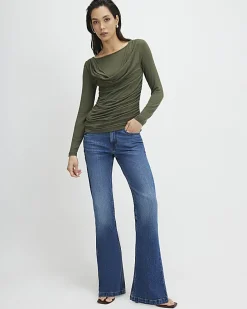 Khaki Long Sleeve Drape Layered Top