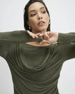 Khaki Long Sleeve Drape Layered Top