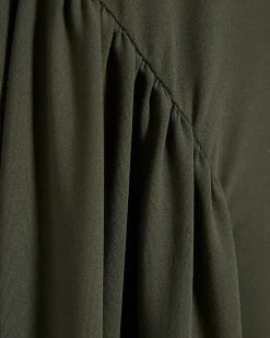 Khaki Long Sleeve Gathered Waist Maxi Dress