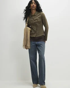 Khaki Long Sleeve Stretch Fitted Jacket