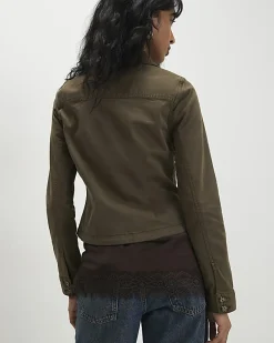 Khaki Long Sleeve Stretch Fitted Jacket