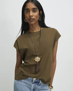 Khaki Loose Fit Short Sleeve Top