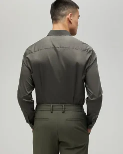 Khaki Muscle Fit Comfort Stretch Shirt