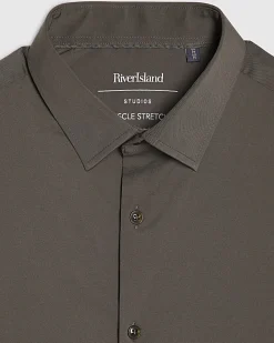 Khaki Muscle Fit Comfort Stretch Shirt