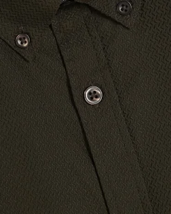 Khaki Muscle Fit Textured Shirt