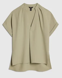 Khaki Notch Neck Short Sleeve Top