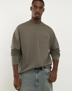 Khaki Oversized Fit Long Sleeve T-Shirt