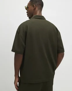 Khaki Oversized Fit Waffle Textured Shirt