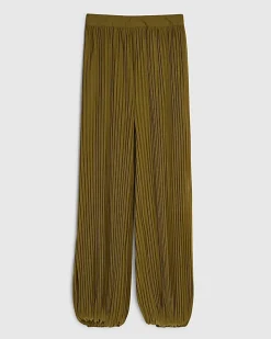 Khaki Pleated Mesh Balloon Leg Trousers