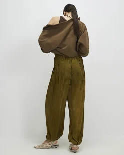 Khaki Pleated Mesh Balloon Leg Trousers