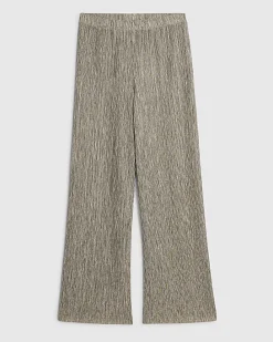 Khaki Plisse Wide Leg Trousers