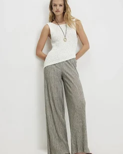 Khaki Plisse Wide Leg Trousers
