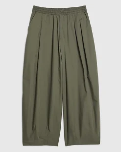 Khaki Poplin Barrel Leg Trousers