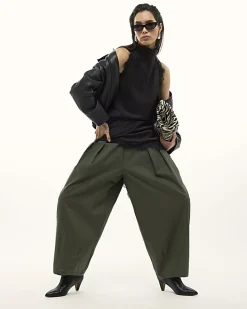 Khaki Poplin Barrel Leg Trousers