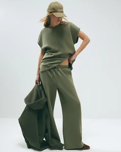 Khaki Premium Twill Wide Leg Joggers