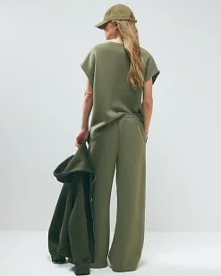 Khaki Premium Twill Wide Leg Joggers