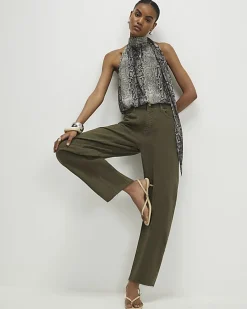 Khaki Raw Hem Barrel Leg Jeans