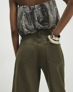 Khaki Raw Hem Barrel Leg Jeans