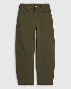 Khaki Raw Hem Barrel Leg Jeans