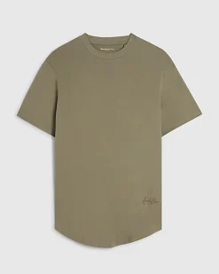 Khaki Regular Fit Curve Hem Midweight T-shirt