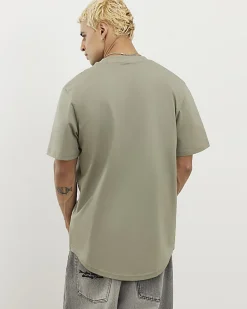 Khaki Regular Fit Curve Hem Midweight T-shirt