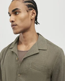 Khaki Regular Fit Linen Blend Revere Shirt