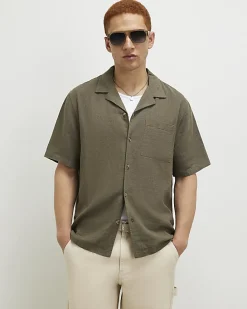 Khaki Regular Fit Linen Blend Shirt