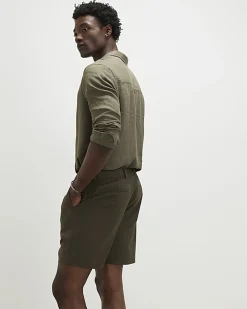 Khaki Regular Fit Linen Blend Shorts