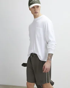 Khaki Regular Fit Monogram Taped Shorts