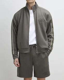 Khaki Regular Fit Monogram Taped Shorts