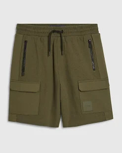 Khaki Regular Fit Textured Cargo Shorts