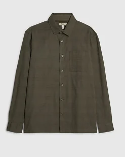 Khaki Regular Fit Textured Cross Hatch Shirt
