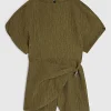 Khaki RI Studio Full Sleeve Textured Playsuit
