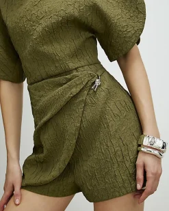 Khaki RI Studio Full Sleeve Textured Playsuit