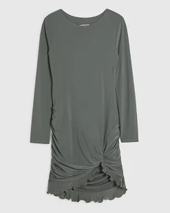 Khaki Ruffle Split Mini Dress
