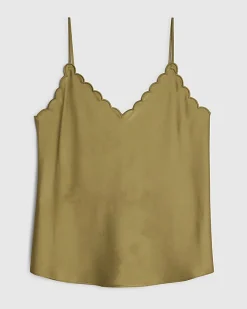 Khaki Satin Scallop Trim Cami Top
