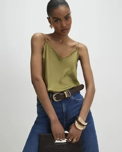 Khaki Satin Scallop Trim Cami Top