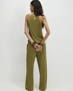 Khaki Satin Trousers