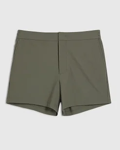Khaki Short Length Rib Stretch Shorts
