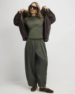 Khaki Short Sleeve Cotton Fitted Top