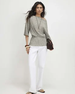 Khaki Short Sleeve Plisse Batwing Top