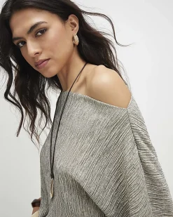 Khaki Short Sleeve Plisse Batwing Top