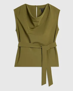 Khaki Short Sleeve Tie Waist Tailored Top