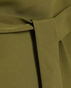 Khaki Short Sleeve Tie Waist Tailored Top