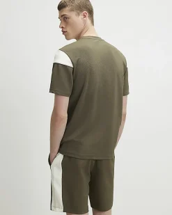 Khaki Slim Fit Colour Block T-Shirt